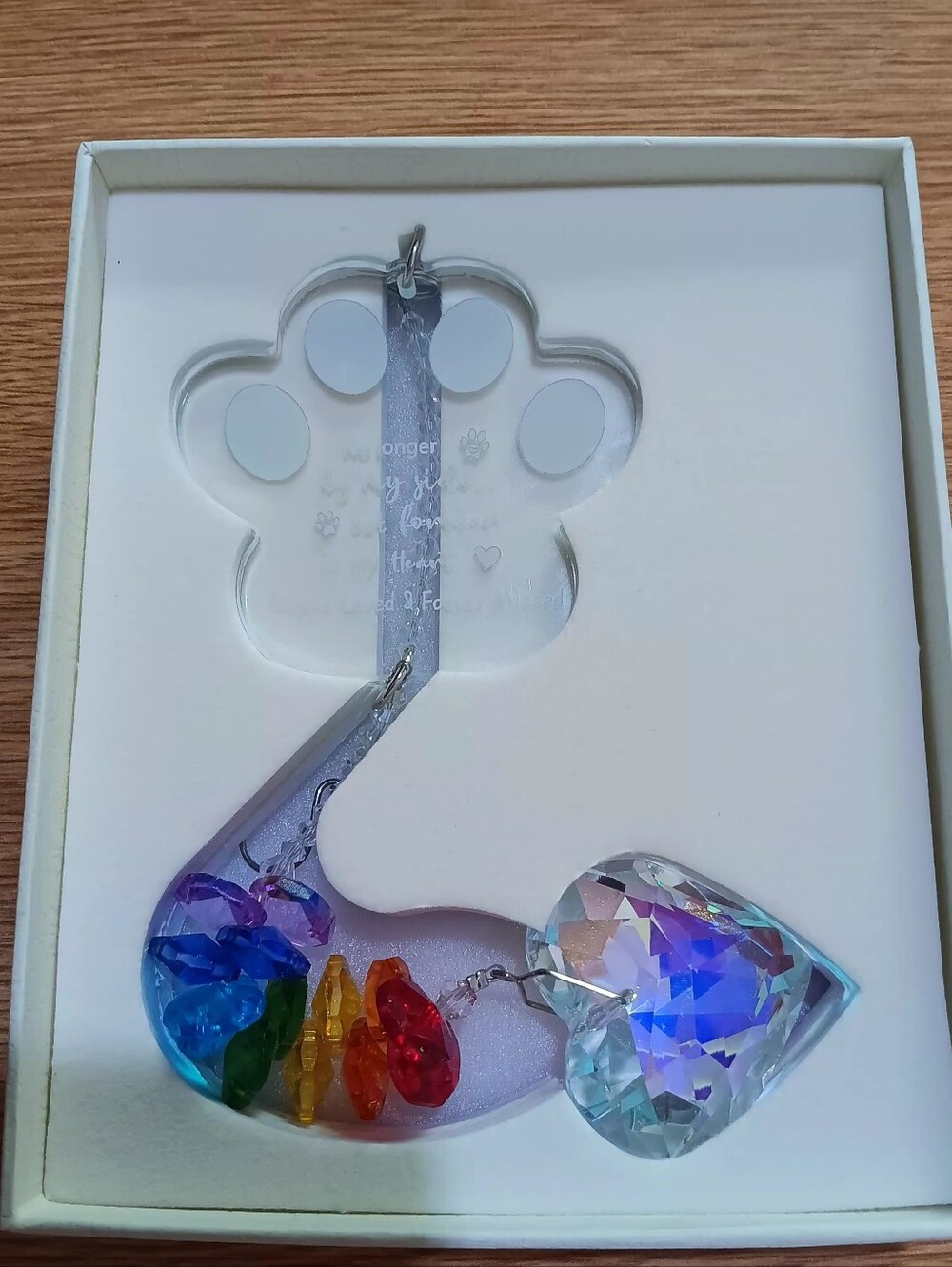 Paw Rainbow Crystal Heart Suncatcher
